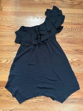 Rebecca Taylor Black one shoulder mini dress size 6 ruffle